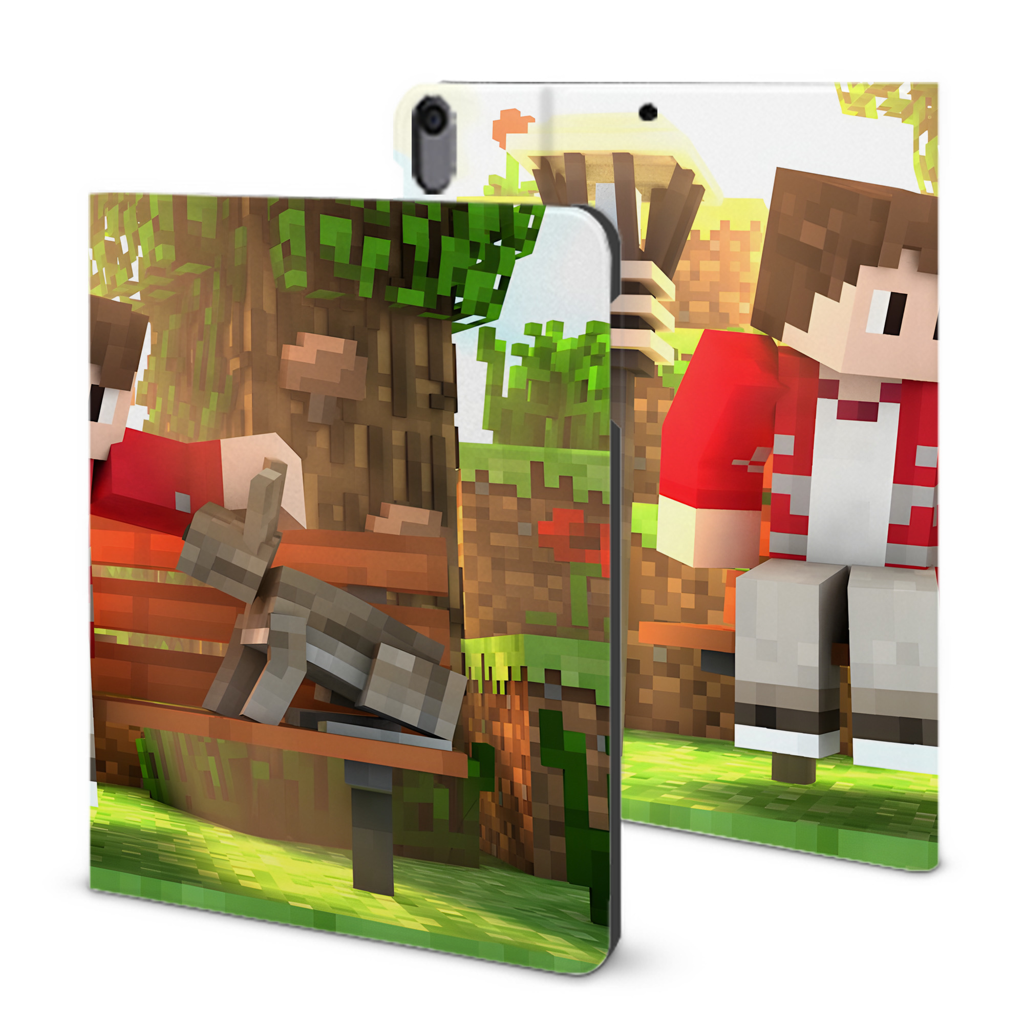 （画像用） マインクラフト ブロックの世界 Minecraft MC Block world IPad ケース ブック型 PUレザー TPU 耐衝撃 軽量 薄型 ペン収納なし 全面保護 IPad 各モデル対応